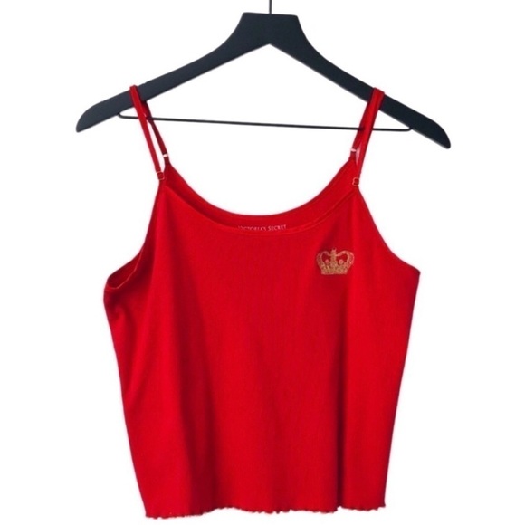 Victoria’s Secret Ribbed Spaghetti Strap Cropped Cami Lettuce Hem Top - Picture 1 of 8